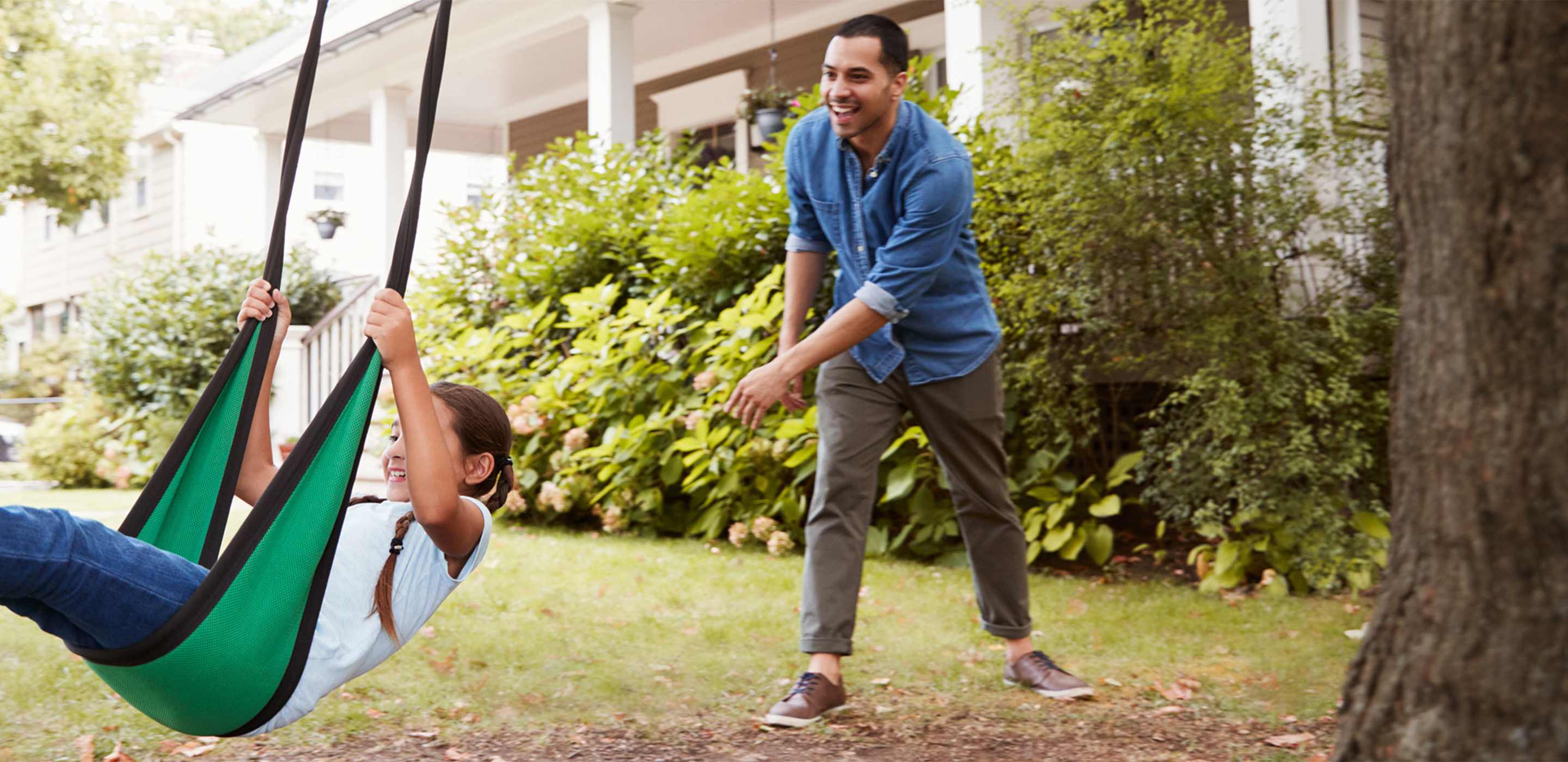 Family playing in yard