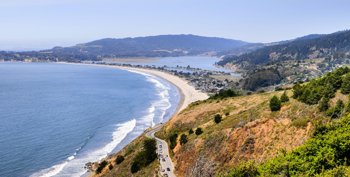 An aerial view of Stinson Beach in Marin County, picture