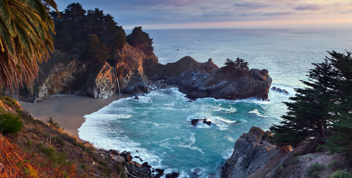 McWay Falls in Big Sur, California in fall at sunset, image