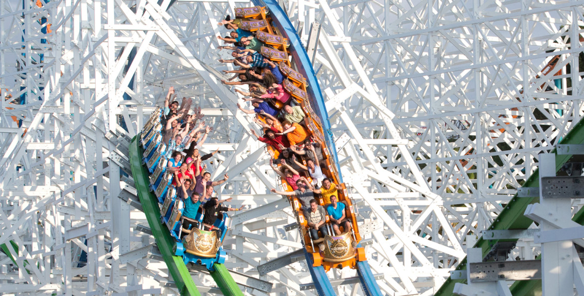 Twisted Colossus steel-wood hybrid roller coaster at Magic Mountain, picture