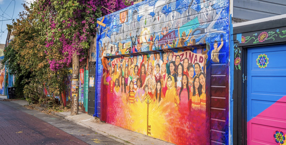 picture of one of the murals brightening Balmy Alley in San Francisco's Mission District