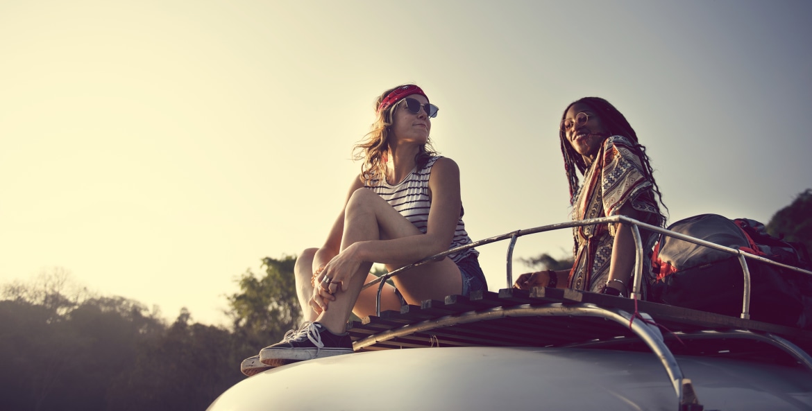 girls on van roof at coachella, picture