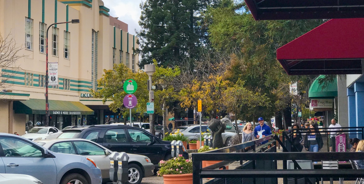 a recent photo of downtown Santa Rosa with businesses open, picture