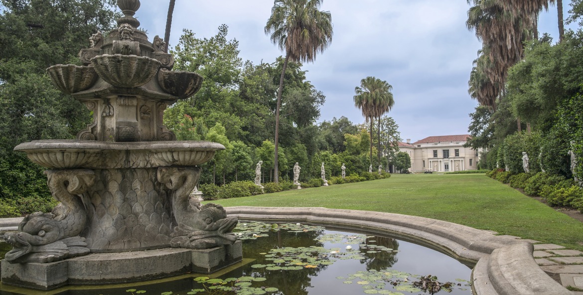 European statues frame the North Vista at the Huntington Library in Pasadena, California, picture