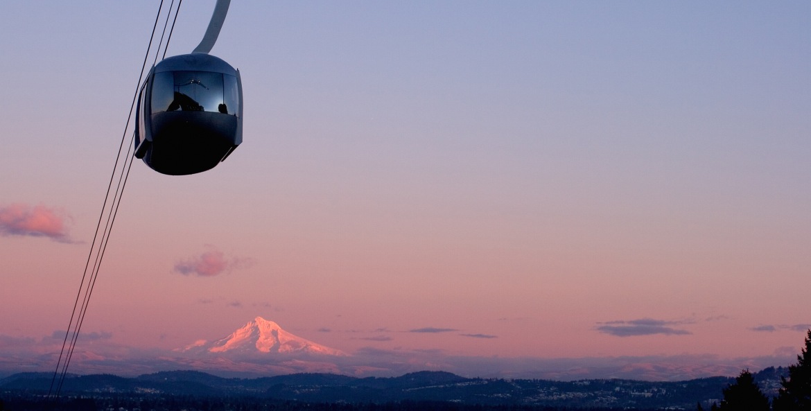 Portland Aerial Tram views of Mt. Hood and Mt. St. Helens, picture