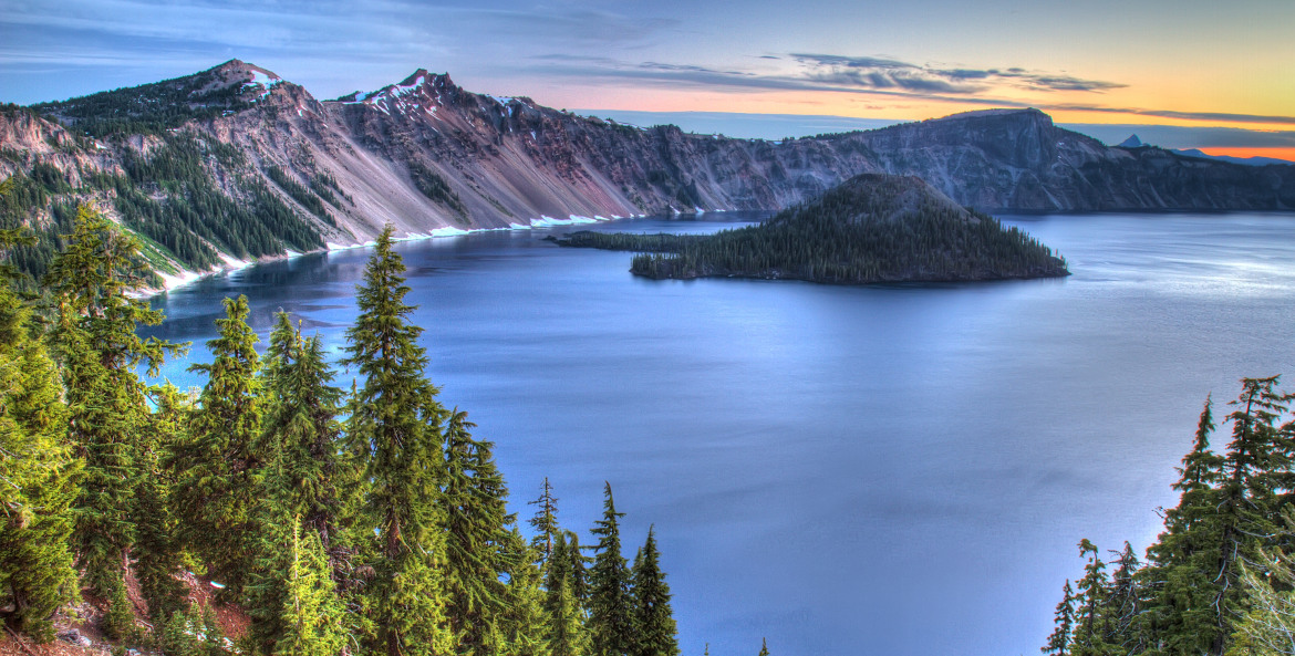 Oregon's Crater Lake at sunrise, picture