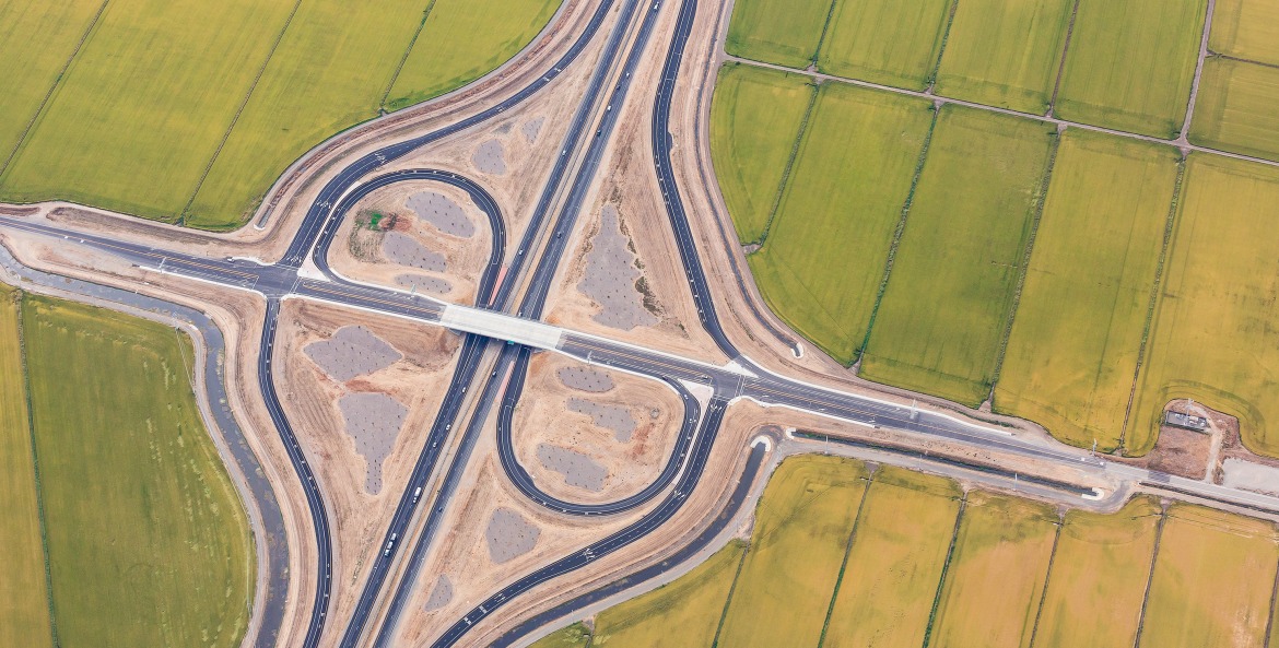 California Highway 99 interchange in the Central Valley.
