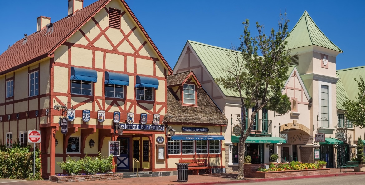 Danish-style storefronts in downtown Solvang, California, picture