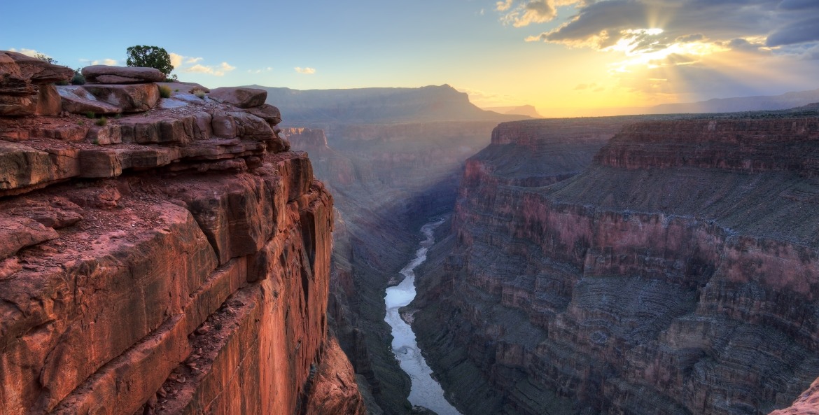 the Toroweap Overlook at sunset on the north rim of Grand Canyon National Park, Arizona.