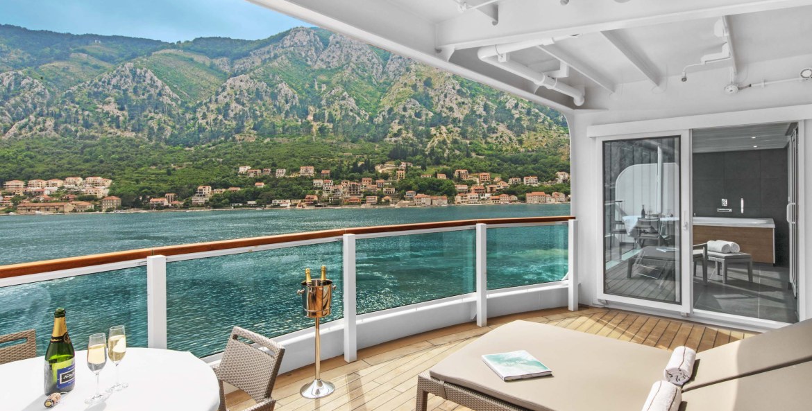 a suite offers stunning views aboard a luxury Seabourn ship in Europe