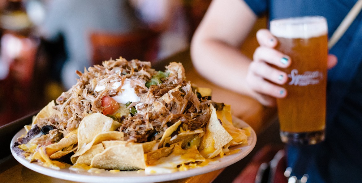 the roasted pork nachos at Squatters Pub & Brewery in Salt Lake City, Utah.