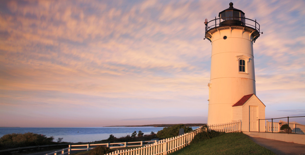 The Nobska Point Lighthouse Tower Bathed In Early Morning Sunlight, Woods Hole, picture