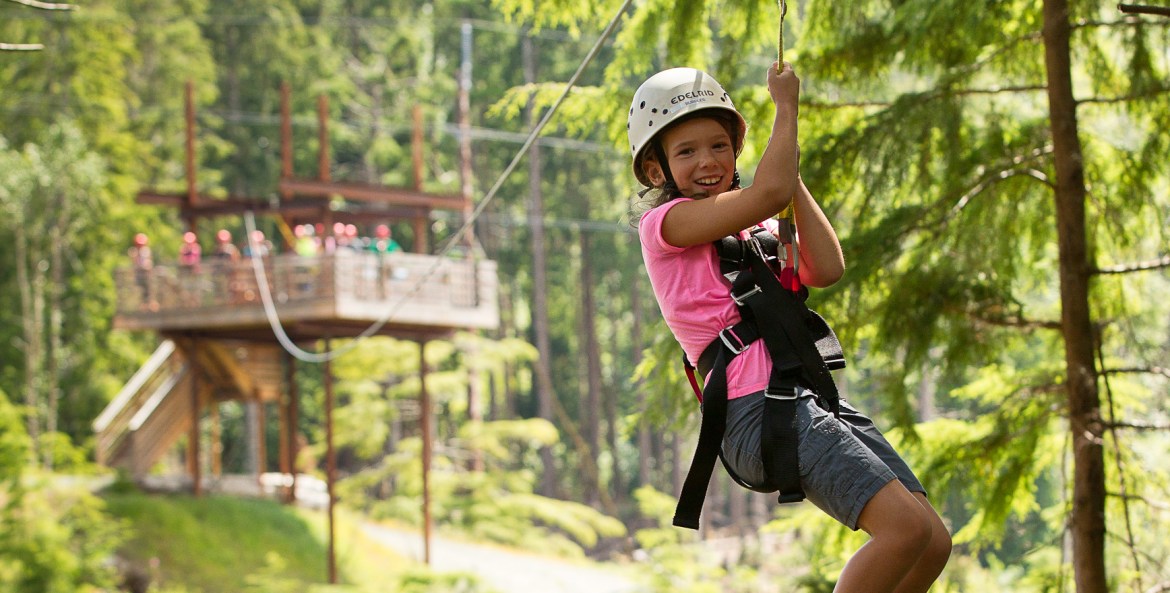 A child enjoys a High Life adventure zip line ride in Warrenton, Oregon, picture