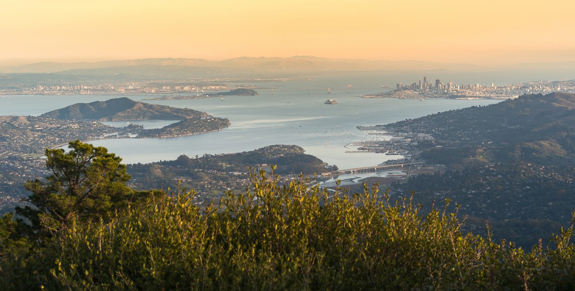 view of the bay area and san francisco bay from mt. tamalpais.