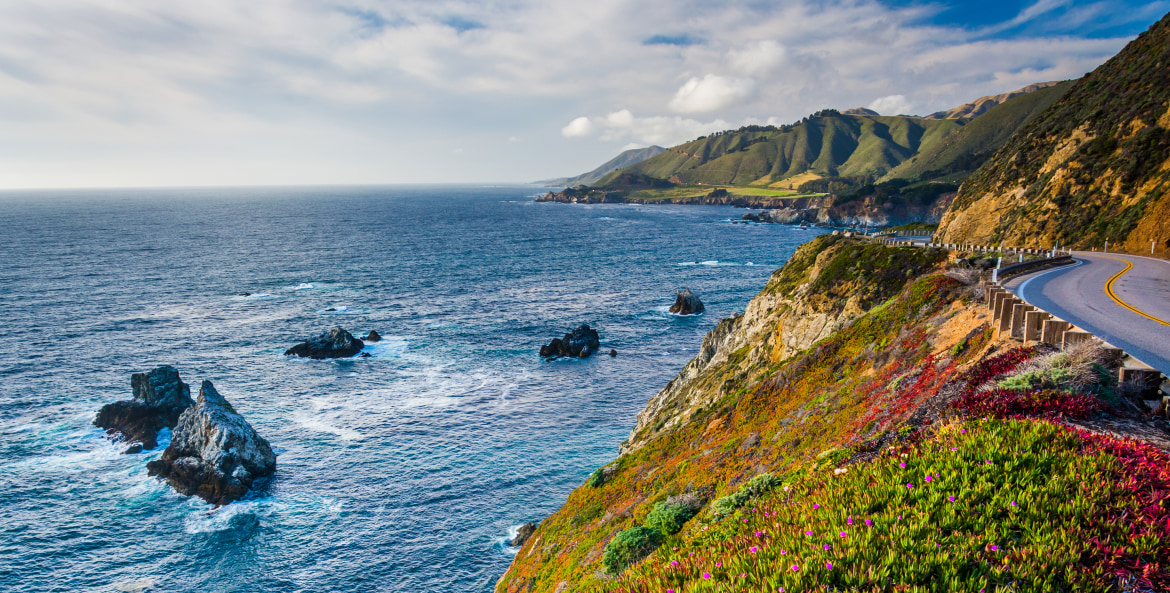 The Pacific Ocean meets the California Coast along Highway 1, image