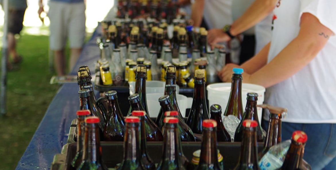 a selection of assorted bottles of beer at the Portland International Beerfest, picture