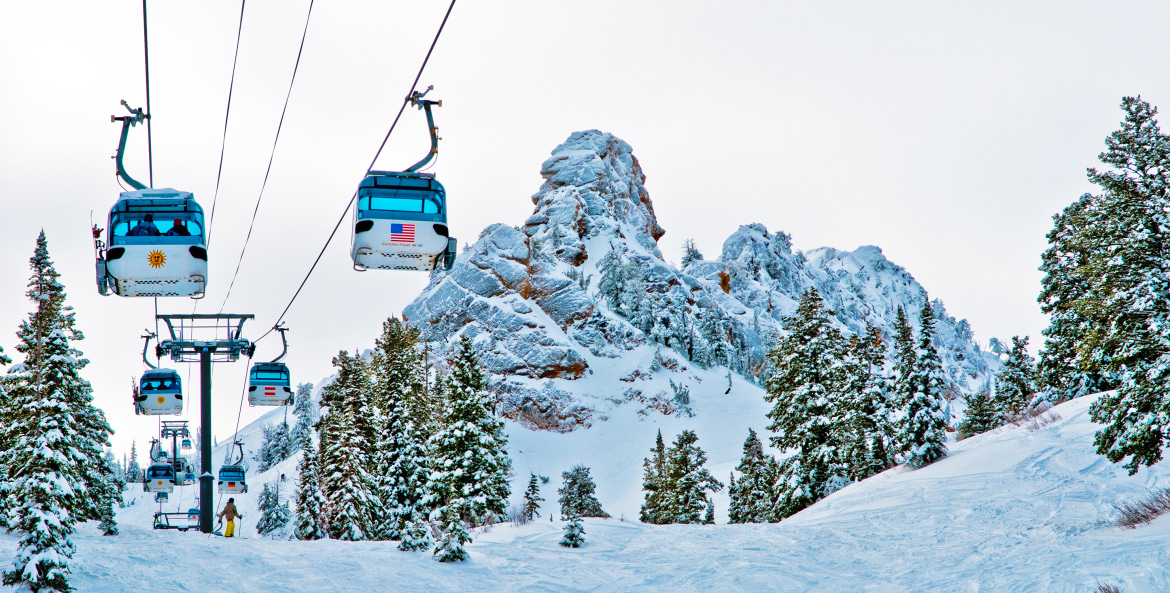 Snowbasin Needles Gondola climbs to the peak, image