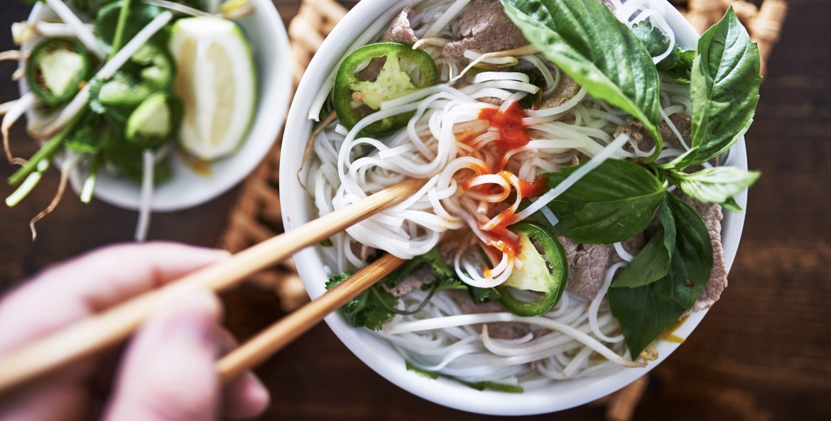 vietnamese pho with spicy sriracha sauce, picture