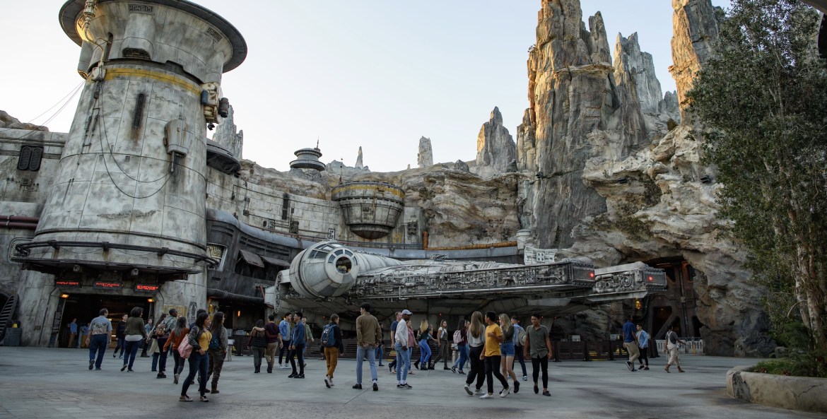 Disneyland visitors explore Star Wars: Galaxy's Edge and the life-sized Millennium Falcon
