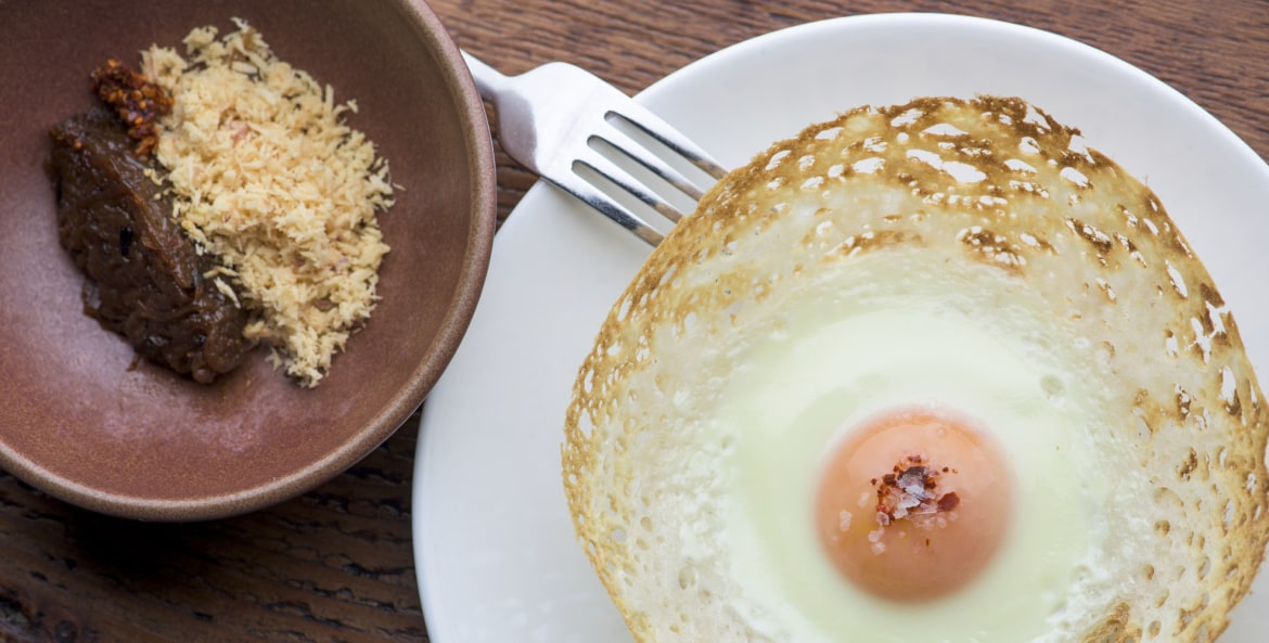 the Sri Lankan egg hopper dish from 1601 Bar & Kitchen