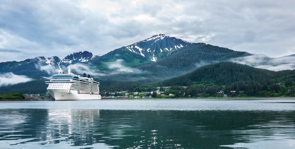 Cruise ship at port in Juneau, Alaska.