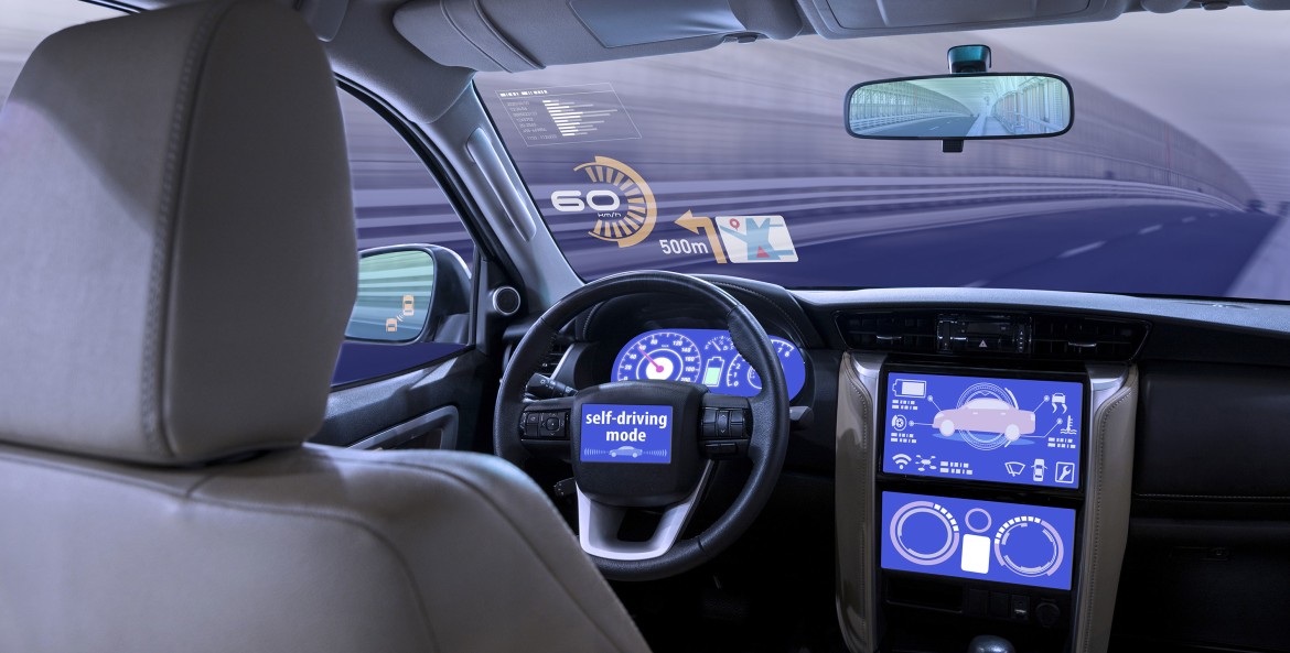 A view of the dashboard of a driverless car