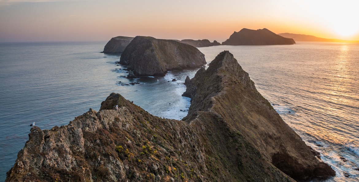 Sunset over the rocky islands at Channel Islands National Park.
