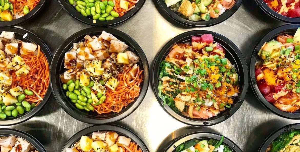 a selection of poke bowls from Paddles Up Poké in Boise