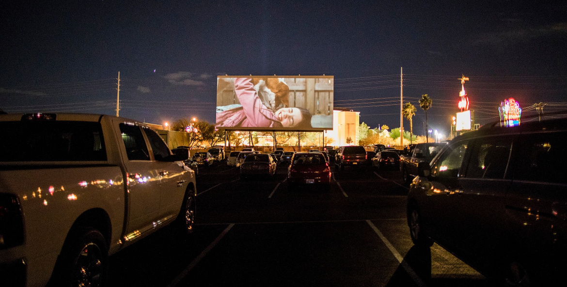 Guests of the West Wind Las Vegas Drive-In enjoy a Saturday night movie.