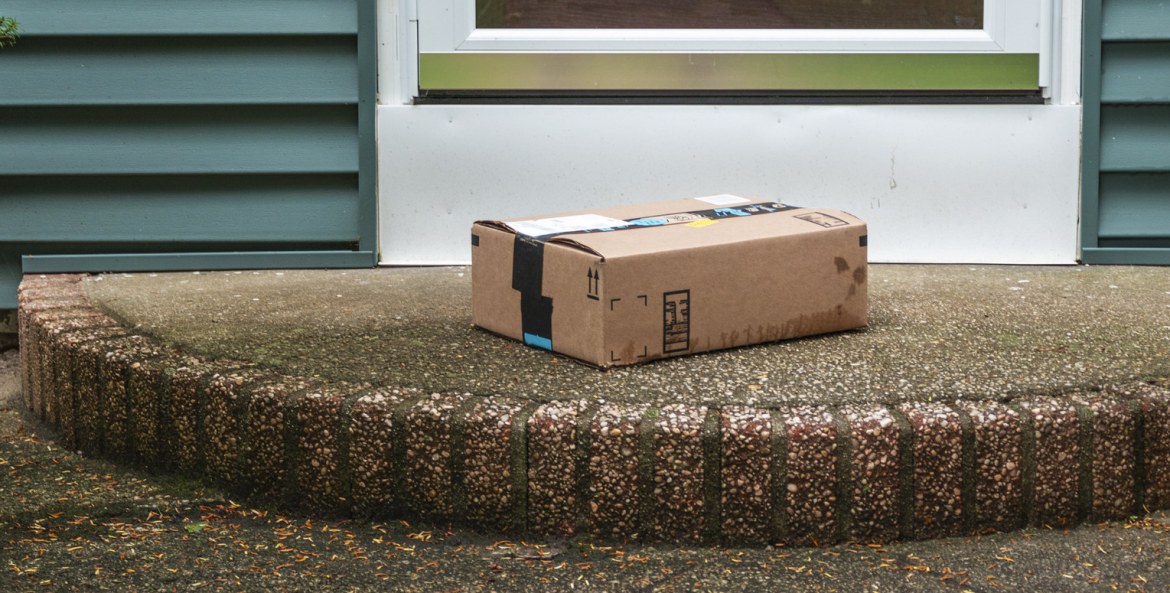 A delivered package at the front door