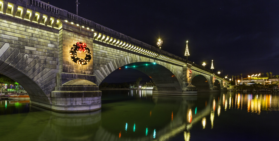 Lake Havasu City's London Bridge dressed up for Christmas.