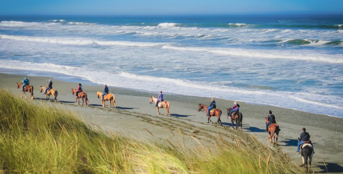 Crescent Trail Rides takes horseback riders onto the beach at Tolowa Dunes State Park in Northern California.