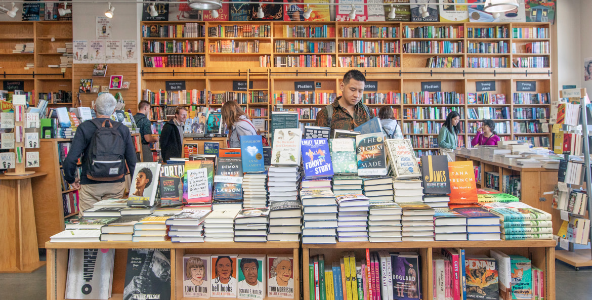 People browse new releases at Book Passage in San Francisco.