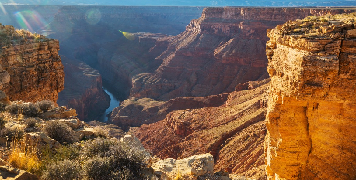 Overlooking the Grand Canyon and the Colorado River below.