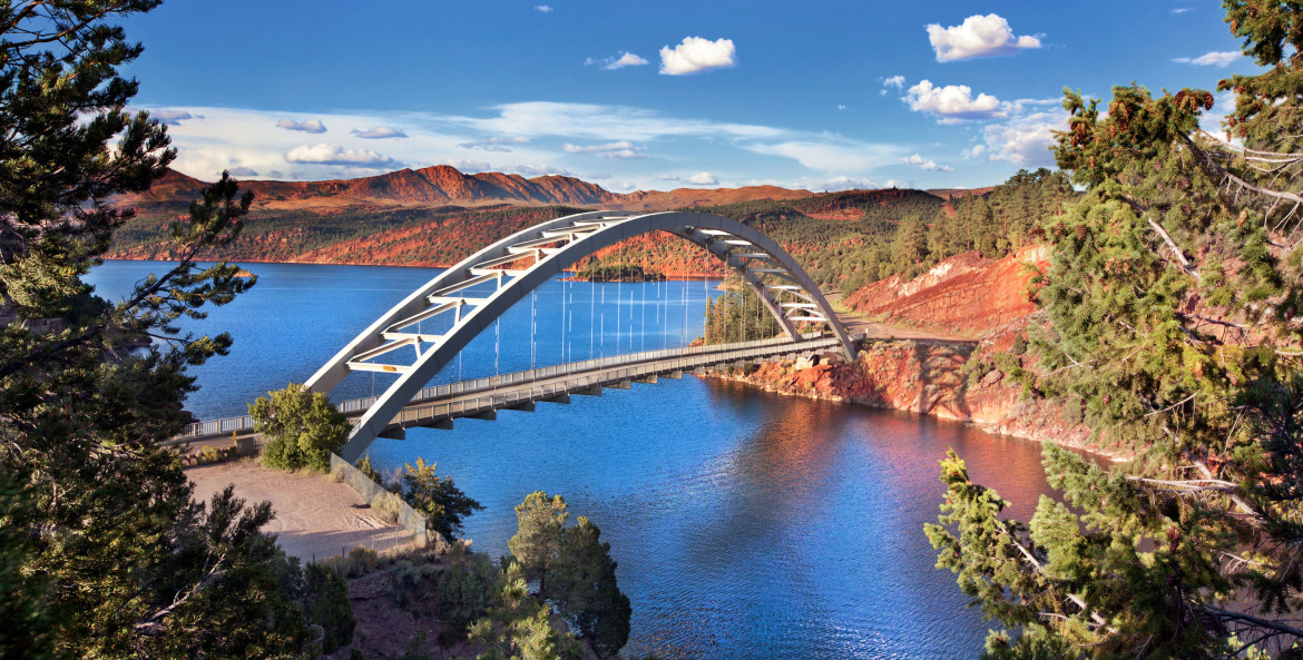 Cart Creek Bridge over the water at Flaming Gorge National Recreation Area.