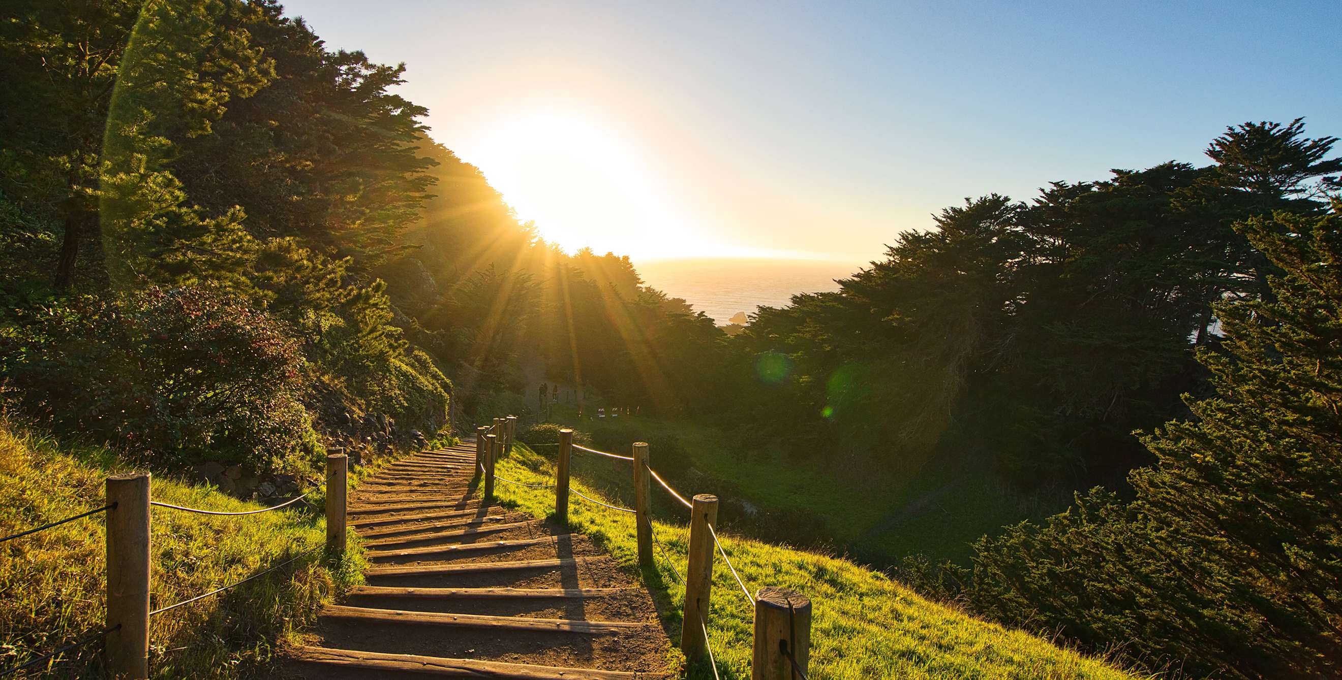 San Francisco Lands End stairs trail at sunset