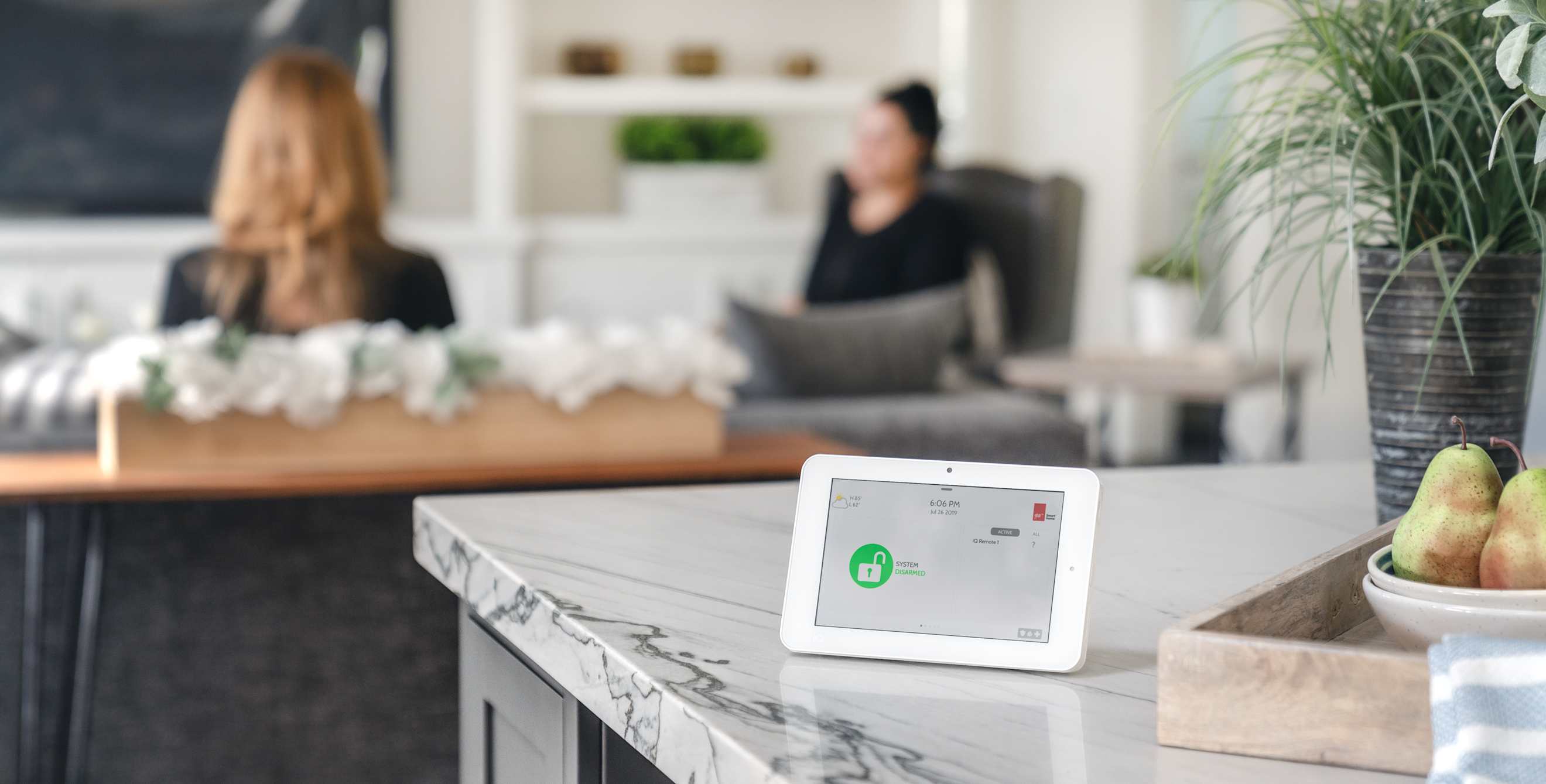 AAA Smart Home Security control panel sitting on a countertop.