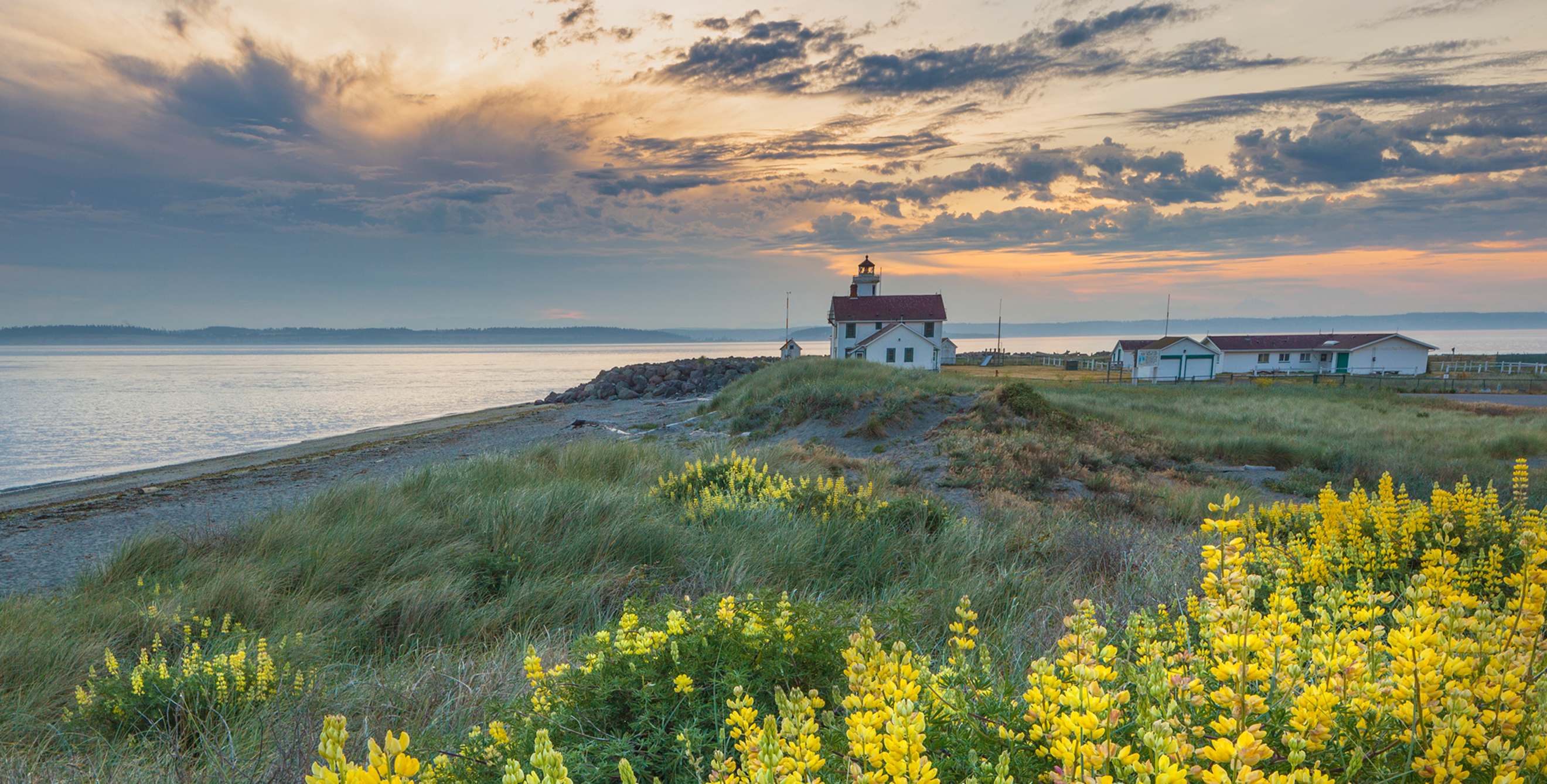 Point Wilson lighthouse at sunset, near Fort Worden Historical State Park, Port Townsend, Washington