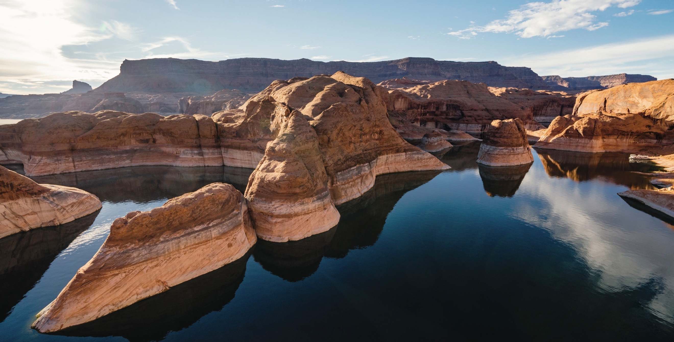 view of the unique rock formations in Lake Powell, Utah
