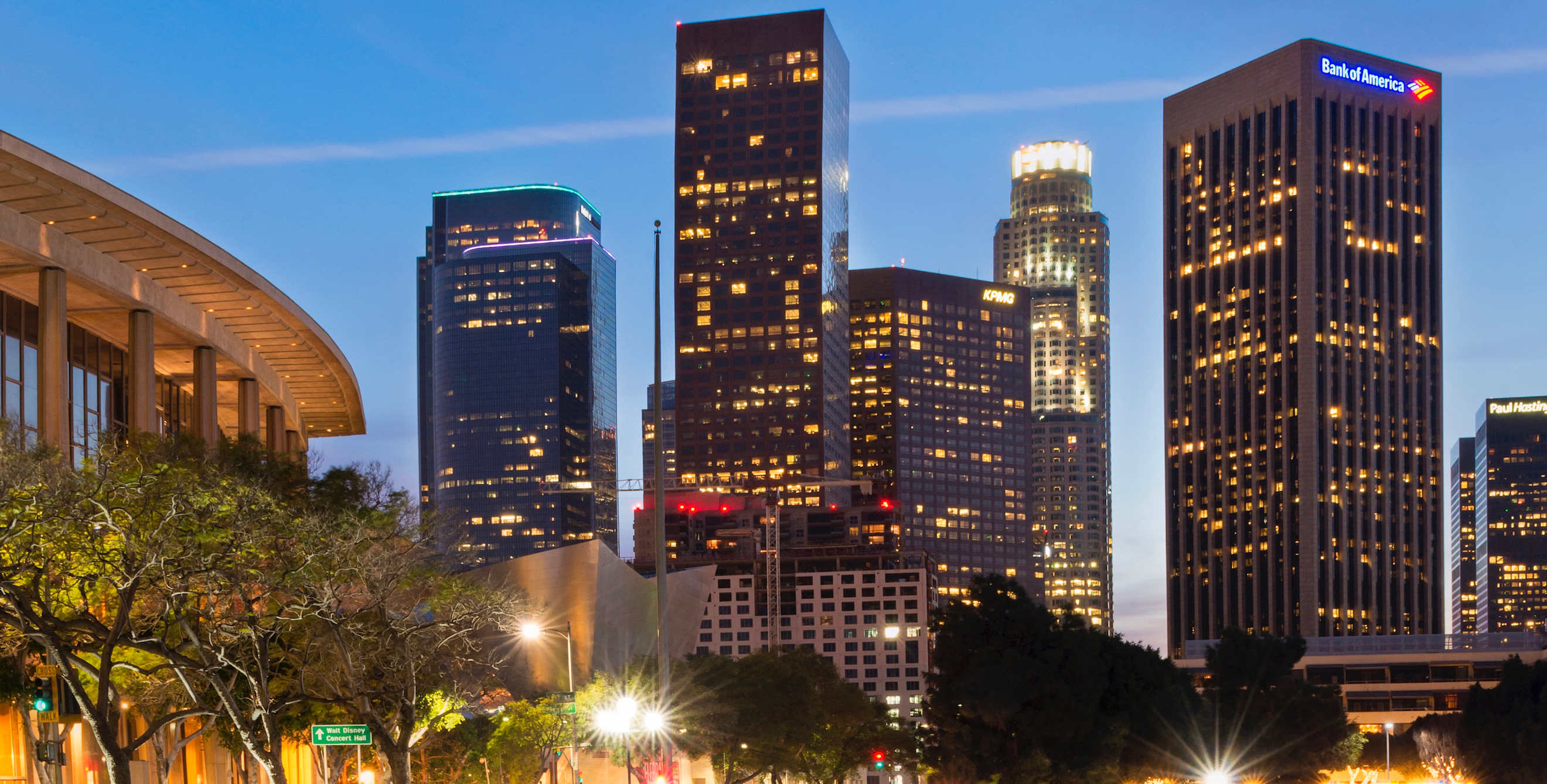downtown Los Angeles, California sparkles at night