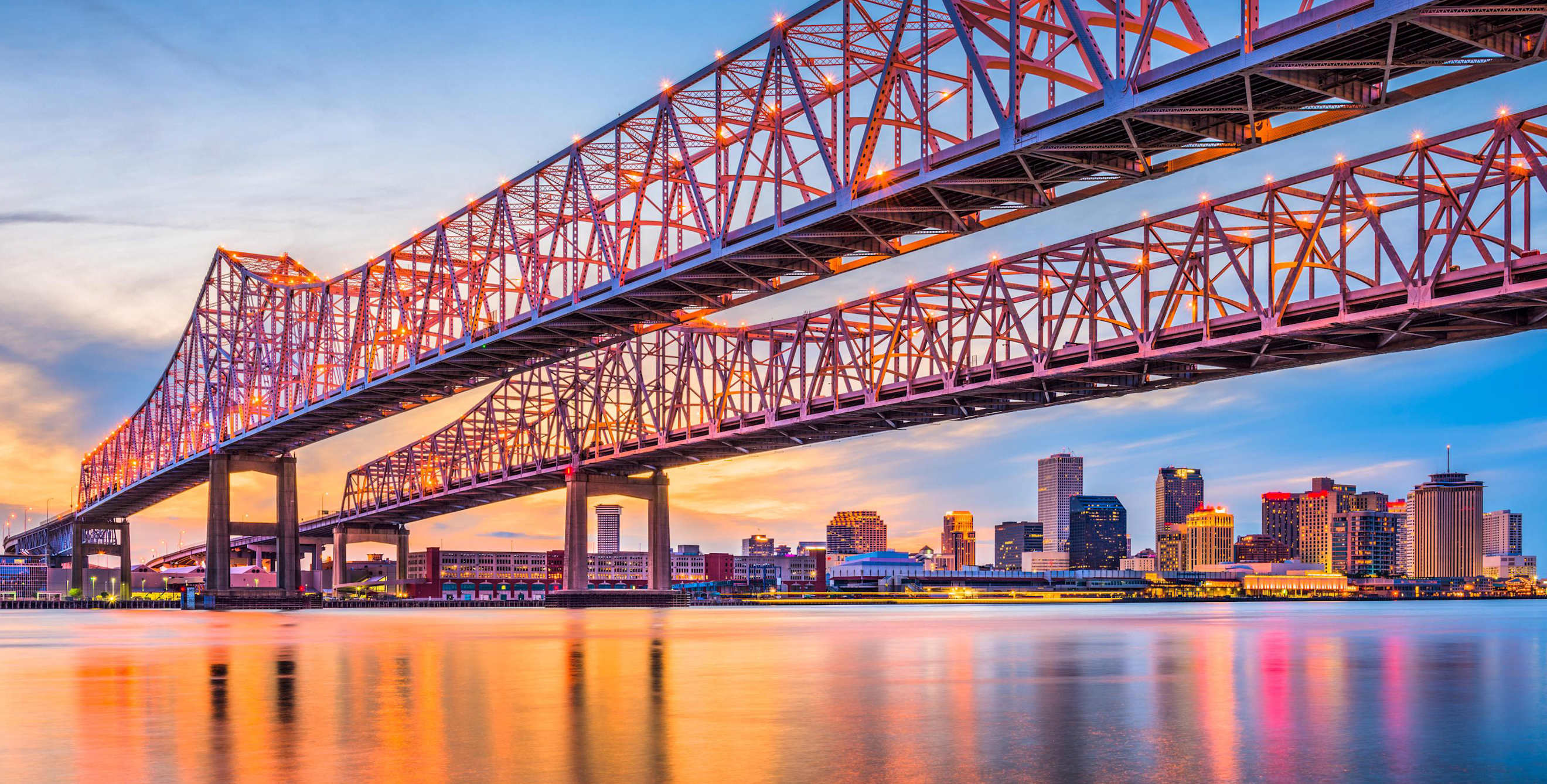 Crescent City Connection bridge spans the Mississippi River to and from New Orleans