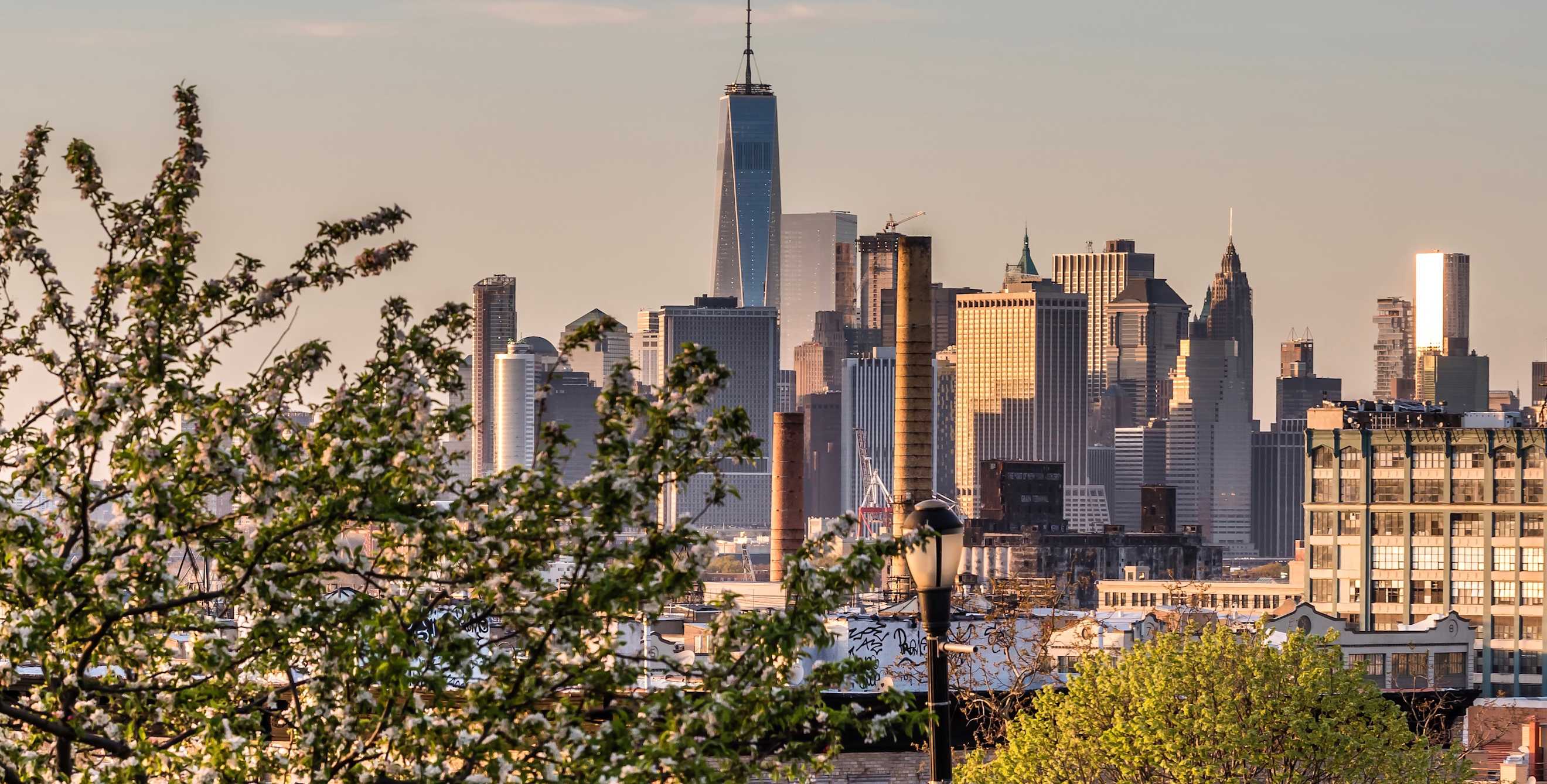 skyline view of lower Manhattan from Sunset Park in Brooklyn, New York