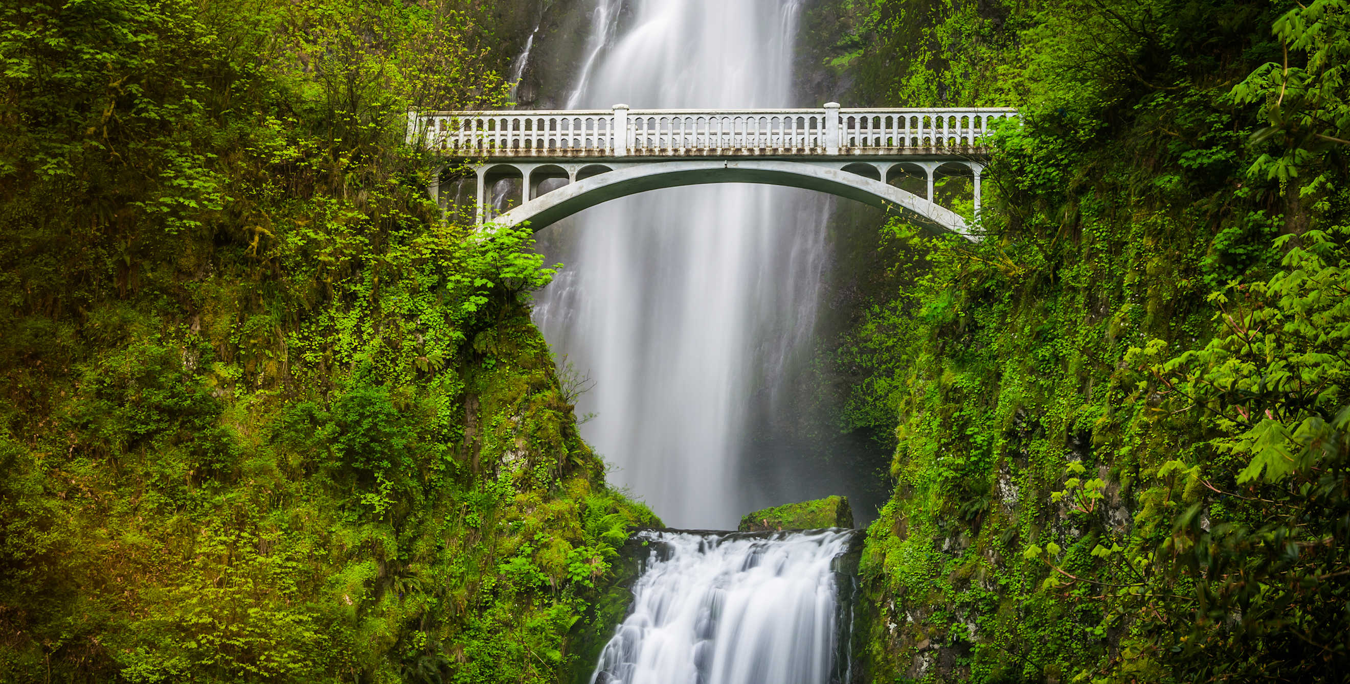 Simon Benson Bridge over Oregon's Multnomah Falls in the Columbia River Gorge, image
