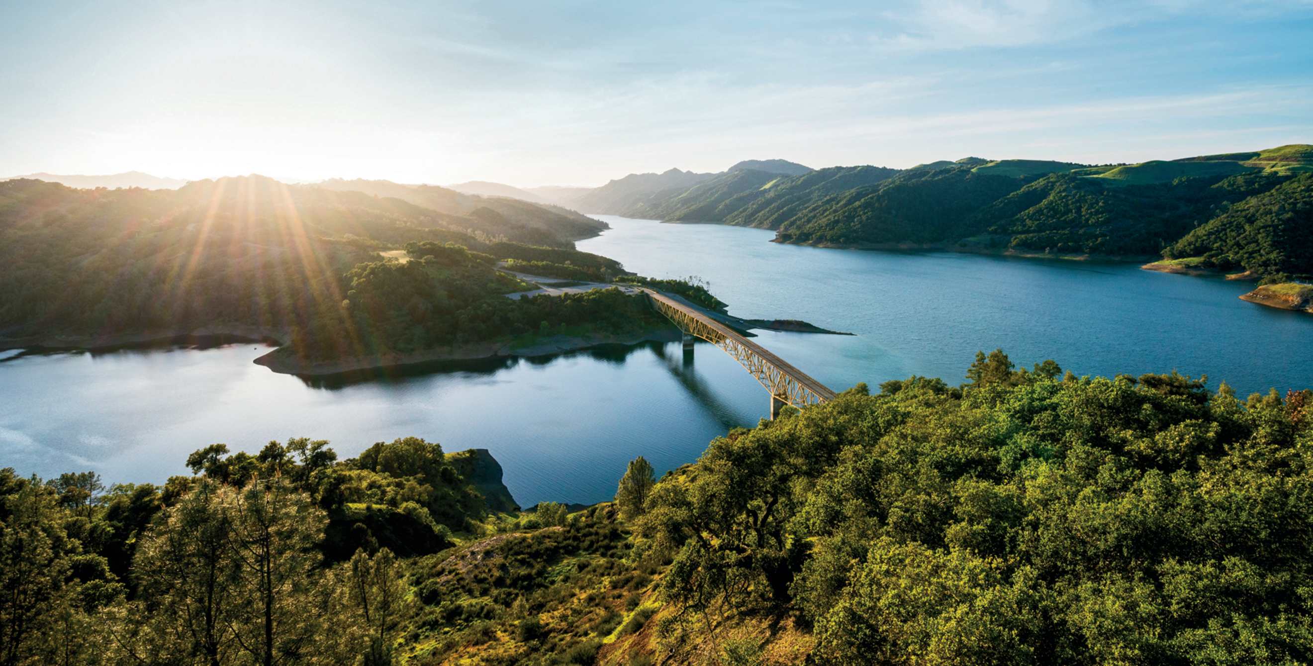 Warm Springs Creek Bridge crosses Lake Sonoma in Northern California’s wine country, picture