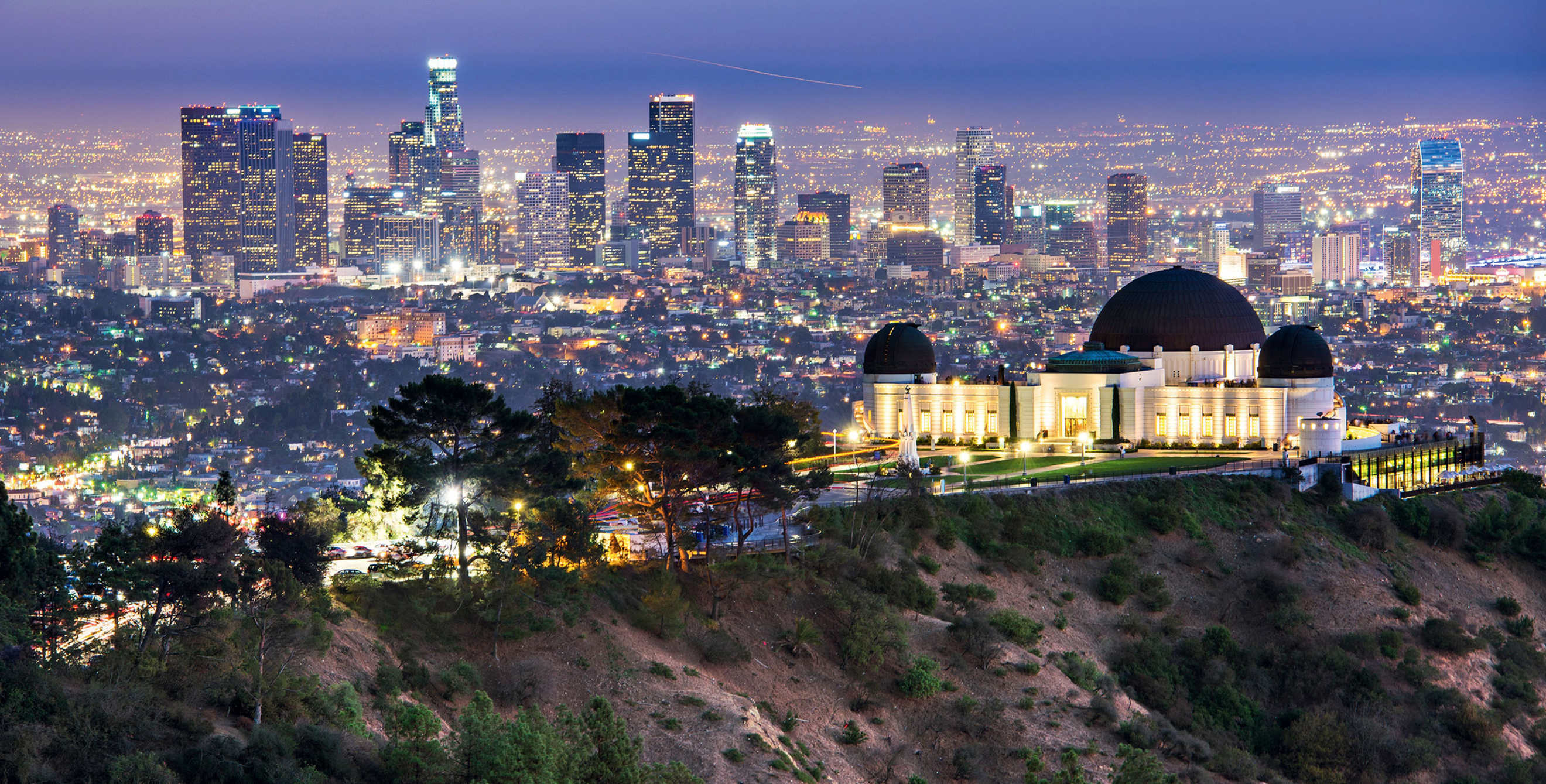 Griffith Park and Observatory overlooking Los Angeles at night