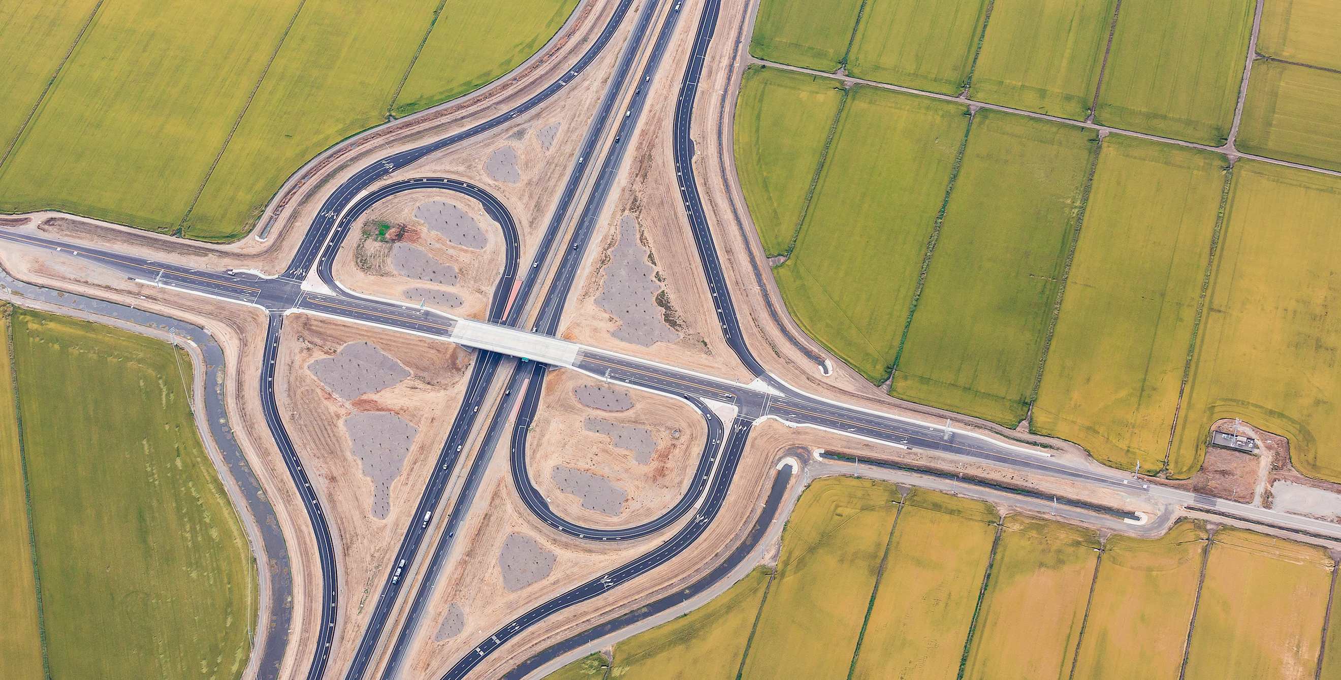 California Highway 99 interchange in the Central Valley.