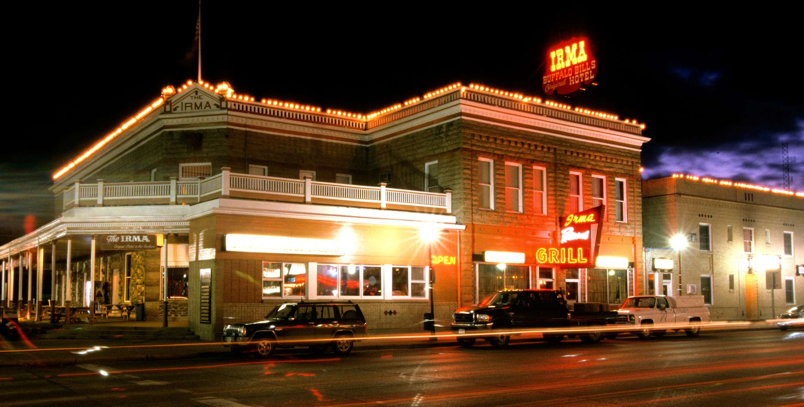 facade of the Irma Hotel, in Cody, Wyoming.