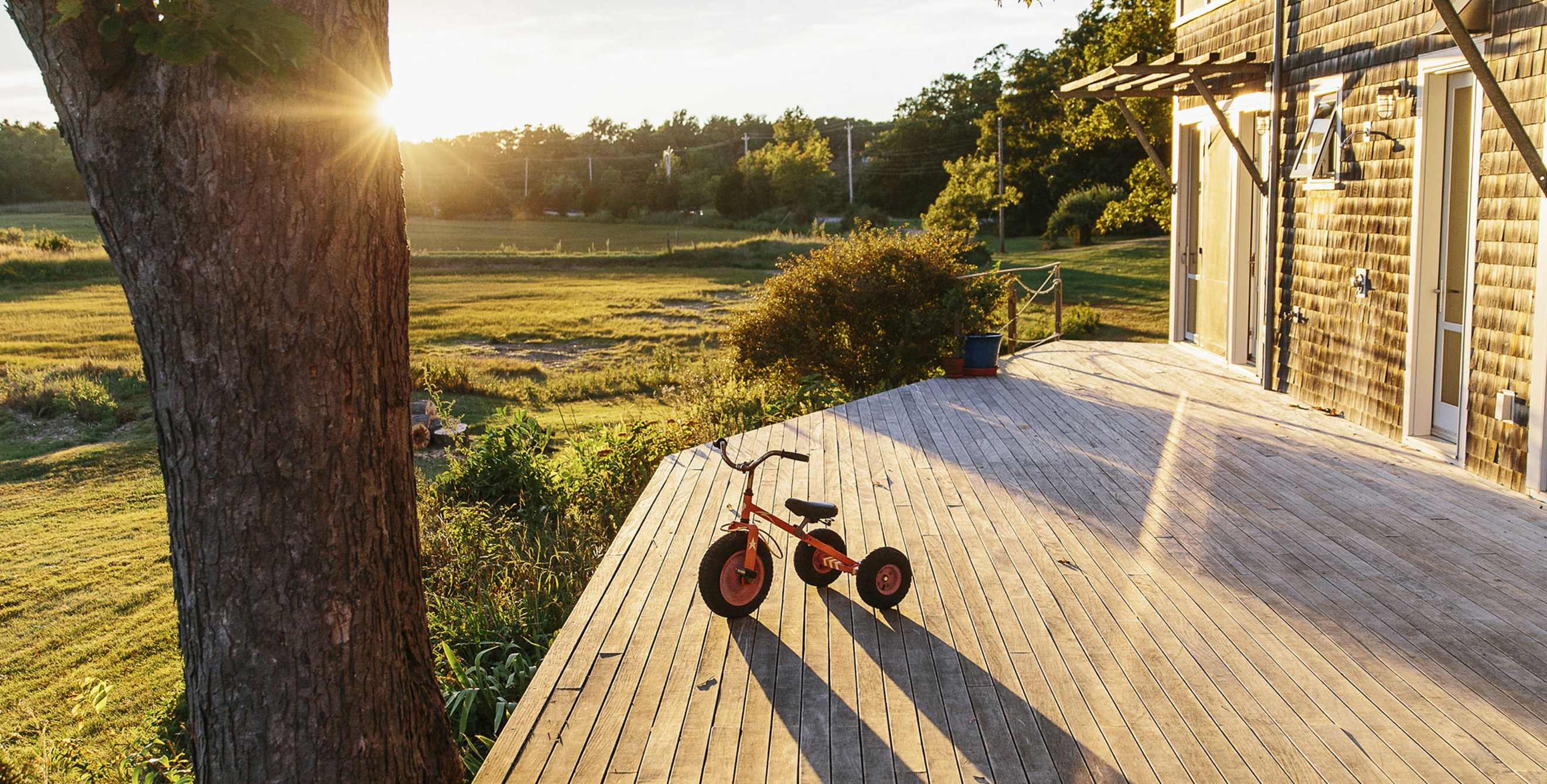 A beautiful deck at sunset.