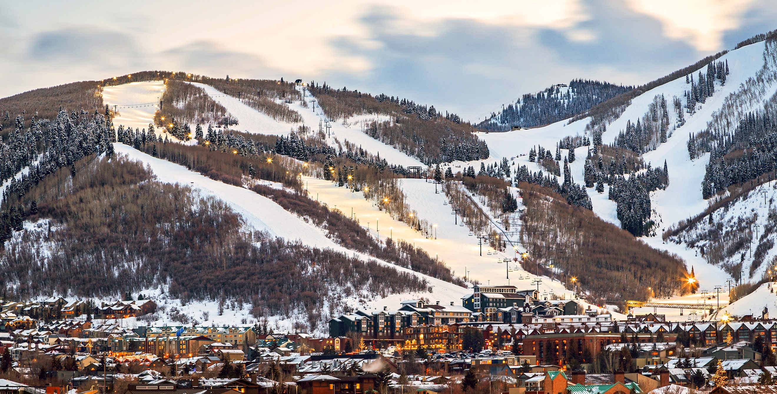 Park City, Utah hill lit up for night skiing