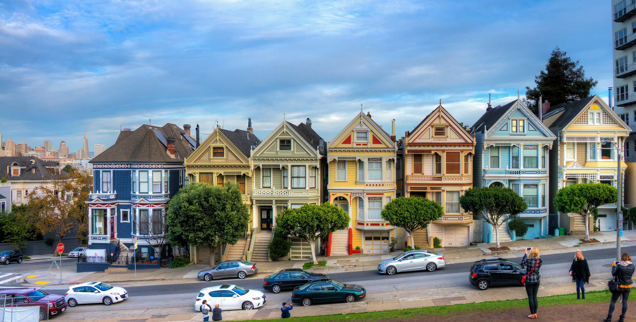 Postcard Row of Queen Anne Painted Ladies houses in San Francisco, California, picture